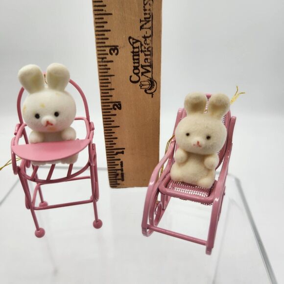 Vintage Avon Set of 5 Easter Spring Bunny Collection Figurine Ornaments Flocked - Picture 5 of 8